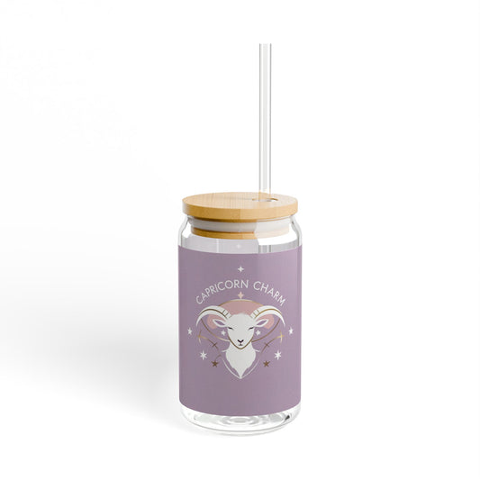 16oz Capricorn Charm Glass Cup with Bamboo Lid